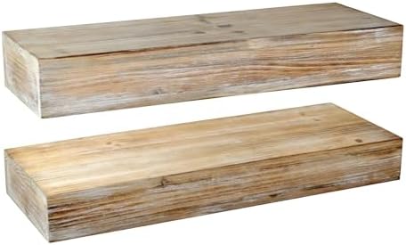 Wall-Mounted Floating Shelves - Set of 2, Solid Wood Rustic Grey, 16.5” W x 6” D x 2.5” H - Rustic Decorative Storage fo