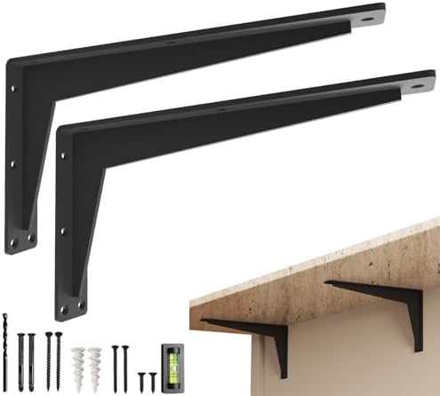 2 Pack Heavy Duty Shelf Brackets 16 Inch Mantel Decorative L Bracket for Shelves, Metal Shelf Support Bracket, Wall Moun