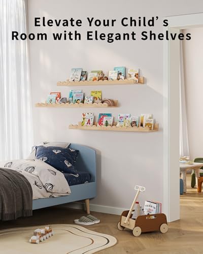 G&W Gruwald Nursery Book Shelves, Set of 3, Nursery Decor for Baby and Toddler, Scalloped Shelves, Book Shelf for Kids R