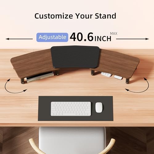 Dual Monitor Stand For Desk,Adjustable Height Long Wood Computer Riser
