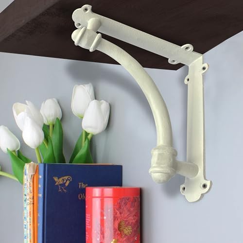 NACH Decorative Shelf Brackets, 2 Pack of 9.6 x 1.7 x 9.6 inch White Cast Iron Shelf Brackets - Decorative Brackets Whit