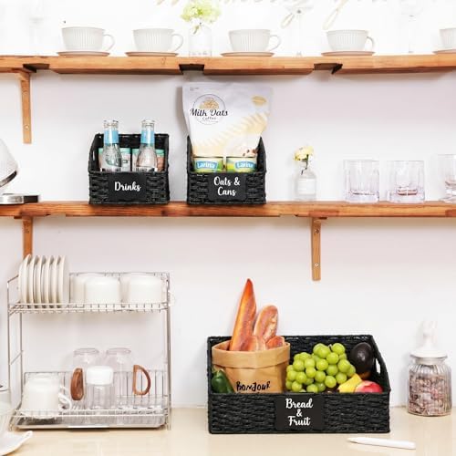 Pantry Baskets for Organizing,Wicker Storage organizers,3Pack,Black