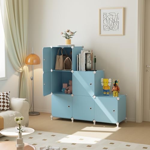6Cube Storage Organizer Modular Stackable with Doors Blue