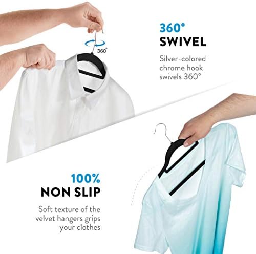Zober Velvet Hangers 20 Pack - Clothes Hanger W/Tie Bar - Non-Slip, Swivel Hook Slim Felt Hangers - Suits, Clothes, Pants, Coat Hanger - Black