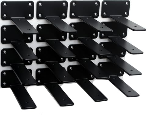 16 Pack - 6 inch Black Hidden L Shelf Bracket (1/5 Inch Thicked) Iron Floating Shelf Brackets Rustic Industrial Metal Br