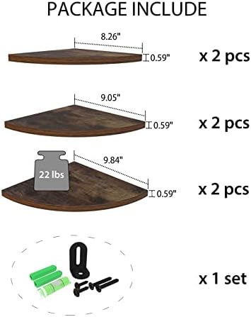 HORLIMER 6 Pack Wall Mount Floating Corner Shelf for Bedroom, Living Room