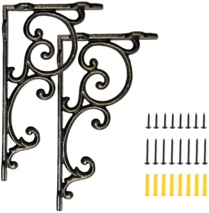 Heavy Duty 8.1"x4.4" Vintage Brackets for Floating Shelves & Kitchen Storage, 8 inch Cast Iron Shelf Brackets - Industri