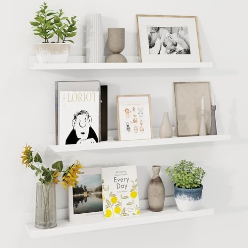 Axeman 30 Inch Floating Shelves, White Picture Ledge Shelf Set of 3