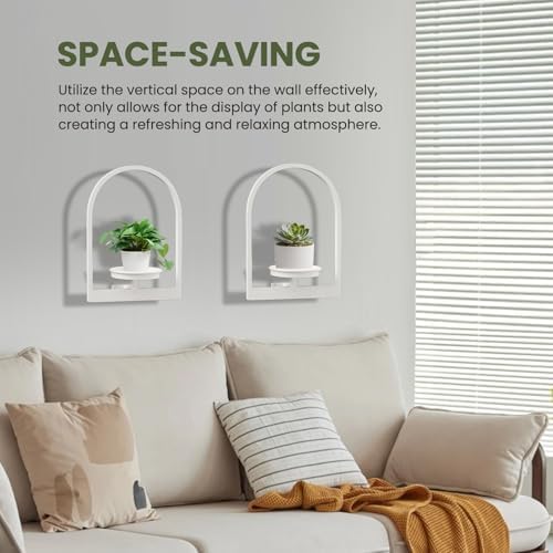 Floating Shelves for Wall Plant Stand Indoor Set of 2, White Wall Plant Holder - Premium Metal Hanging Plant Holder for 
