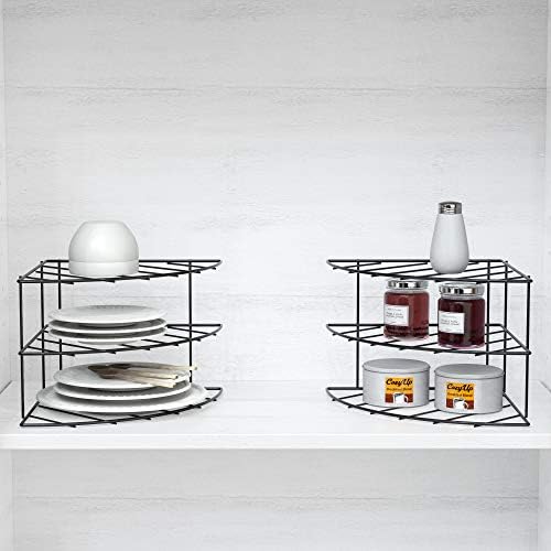 Deco Brothers 3-Tier Counter & Cabinet Corner Shelf Organizer, 2 Pack Black