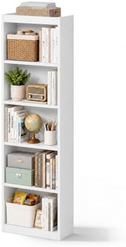 White Book Shelf,5-Tier Bookshelf Storage Shelves,68 Inch Bookcase
