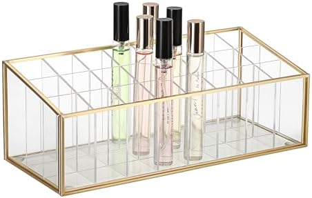 ELLDOO Rollerball Perfume Organizer, 24 Acrylic Spaces Glod Glass Perfume Storage Holder Beauty Scent Holder, Makeup Lip