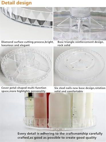 Diamond Pattern Three Layers Perfume Organizer, 360 Rotating Diamond Cosmetic Storage Box Transparent Acrylic Swivel She