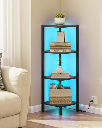 TUTOTAK Corner Shelf, 4-Tier Corner Bookshelf for Small Space