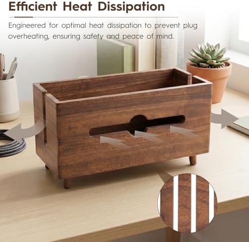 Extra Large Cable Management Box，Wood Cable Organizer Box,Power Strip Box & Organizer for Power Strip, TV Wires & Desk C
