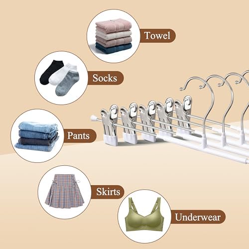 Pants Hangers with Clips Skirt Hangers 16 Inch 10 Pack, White