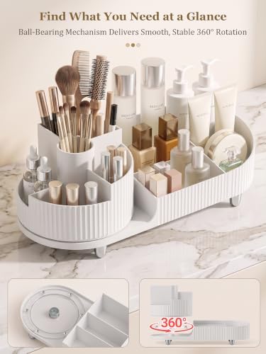 Booklov Rotating Makeup Organizer for Vanity Countertop, White