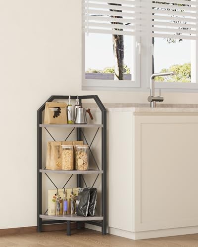 CHOEZON 3-Tier Corner Shelf, Industrial Corner Bookshelf, 35.4" Storage Stand, Plant Stand Display Shelf, Bookcase for B
