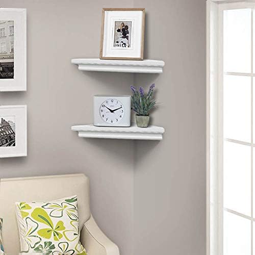 AHDECOR White Corner Shelves, Stylish Wall Mounted Corner Shelf for Space-Saving Storage in Living Room, Bedroom, and Of