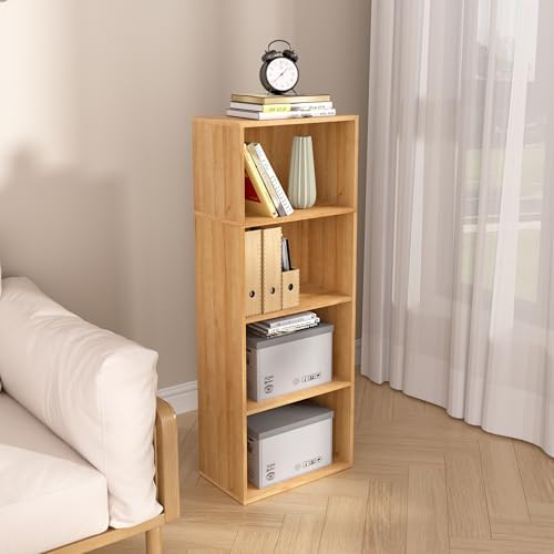 Wooden 4 Cube Storage Organizer, 4 Tier Tall Modern Bookshelf Freestanding Storage Display Organizer, Versatile Cubes Sh
