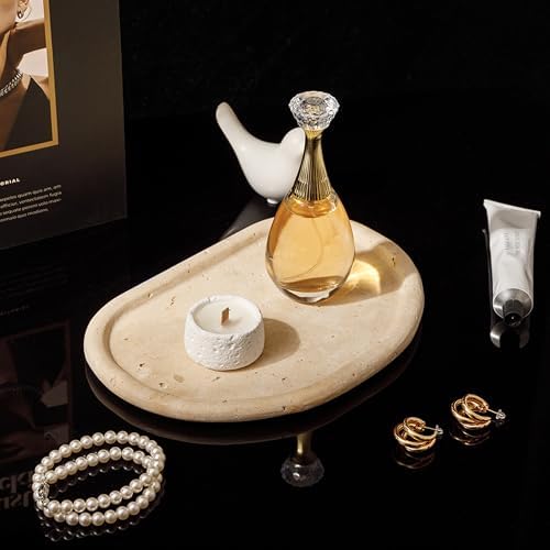 Natural Travertine Tray,Marble Ring Dish for Bathroom,Special-Shaped Jewelry Tray,Dressing Table, Bedside Table,Home Dec