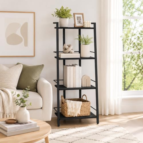 MAHANCRIS 4-Tier Book Shelf, Ladder Shelf, Bookcase, Ladder Shelving Unit