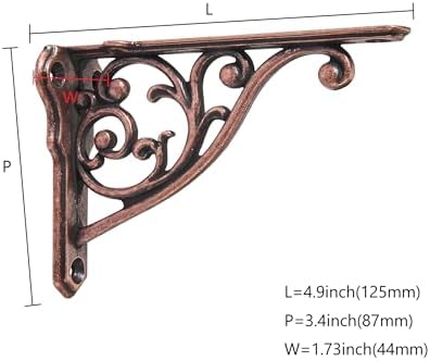 Ornate Decorative Shelf Brackets 5x3.5 inch Small Wall Mounted Shelving Bracket 4 Pack Antique Copper Vintage Shelf Brac