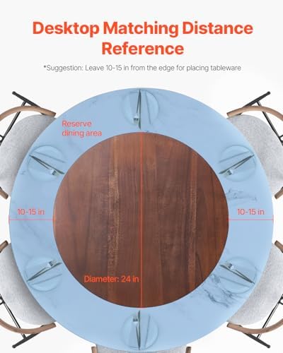 VEVOR 24 in Wood Lazy Susan Turntable, 360° Rotation Round Clear Tabletop Rotating Tray, Acacia Wood Dining Table Center