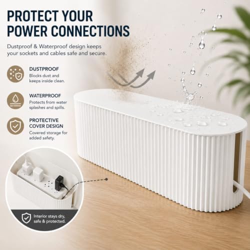 Cable Management Box – Cord Organizer for Desk & TV, Wire Storage Box for Power Strips, Clean & Tidy Cable Organizer for