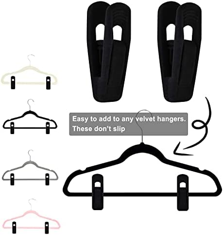 TOFIIGREM Black Velvet Hangers Clips 20 PCS, Non-Slip Velvet Clips for Suit Pant Skirt Hanger, Strong Finger Clips Perfect for Thin Flocking Hangers