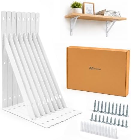 Shelf Brackets Heavy Duty, 8 Pack White 8 inch Floating Shelf Bracket, Max Load 100 lbs of Metal Triangle Decorative She