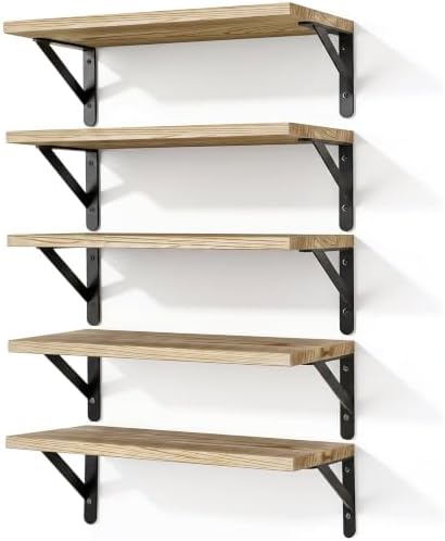 Fixwal Wall Floating Shelves for Decor (Light Brown, Set of 5, 16.5 Inch)