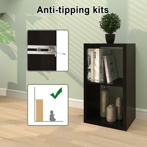 CTESNE【2026 Wooden Thick Frame 2 Cube Storage Organizer Shelf with Anti-Tipping Kits + Reversible Open Back Bookcase, Ho