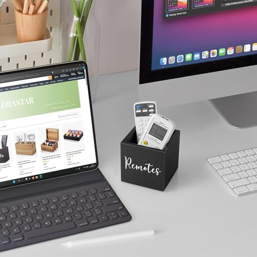 DRASTAR Remote Control Holder, Wood TV Remote Holder, Remote Storage Caddy, Remote Control Organizer (Black, 1 Slot)
