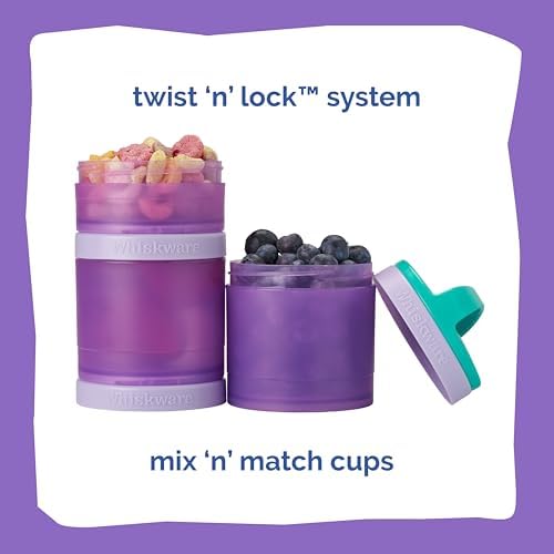 Whiskware Solid Snack Containers, 3 Stackable Snack Cups, Green/Purple