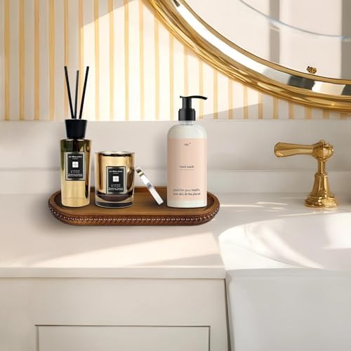 MAONAME Brown Oval Long Narrow Tray, 12" x 4.7" Wood Bathroom Vanity Tray