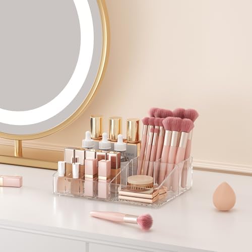 Bathroom Counter Organizer Clear - 2Pcs Stackable Makeup Countertop Organizer for Vanity - Multi-Purpose Skin Care Lipst
