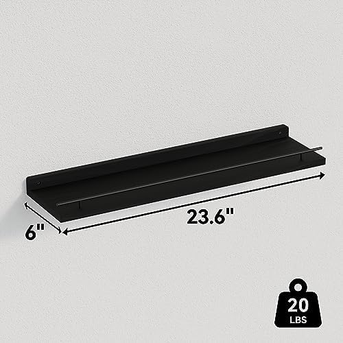 WOPITUES Floating Shelves 24 inch for Wall Decor Set of 3, Black