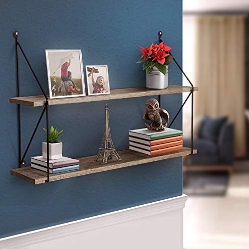 Sorbus® Floating Shelf with Metal Brackets — Wall Mounted Rustic Wood Wall Storage, Decorative Hanging Display for Troph