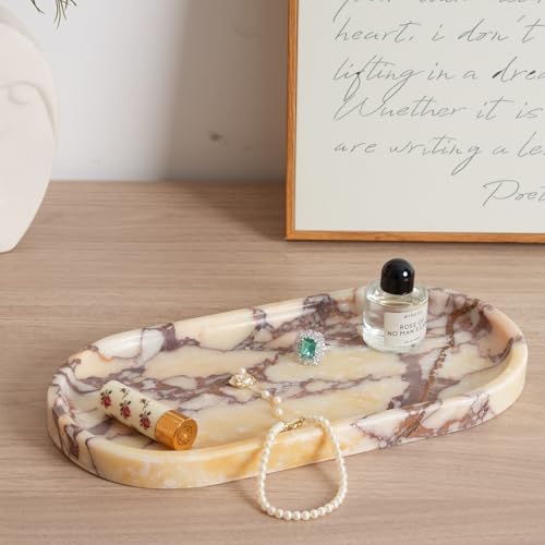 Koville Natural Marble Tray for Decor, Marble Vanity Tray for Perfume, Cosmetics, Jewelry, Stone Decorative Trays for Dr
