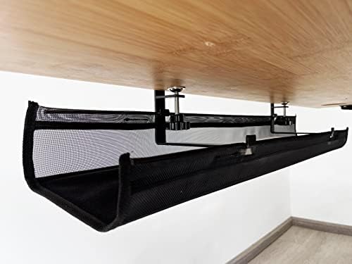 Under Desk 35 Inch Mesh Fabric Cable Management Tray, Power Cable Holder, Cord Organizer, Make Wire Tidy for Height Adju