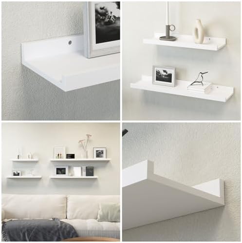 Boswillon Floating Shelves Set of 2, Long Wall Shelf with Lip, 56in, White