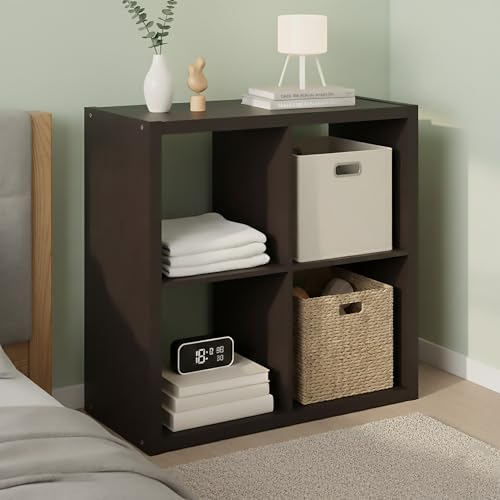 Bayan 4 Cube Storage Organizer, Bookshelf, Storage Shelf, with Open Back for Living Room, Bedroom, Home Office, Walnut O