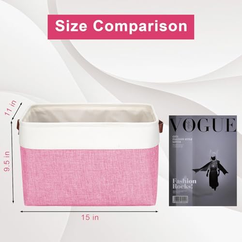 Bagnizer Storage Bins Large Fabric Storage Baskets for Shelves 3 Pack, Decorative Linen Closet Baskets with Handles for 
