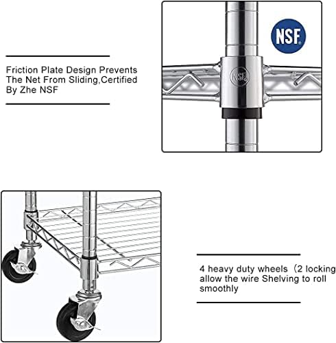 6-Tier NSF Heavy Duty Metal Shelving - 45" L x 18" W x 82" H Adjustable Storage Shelves with Wheels, 2100lb Capacity for