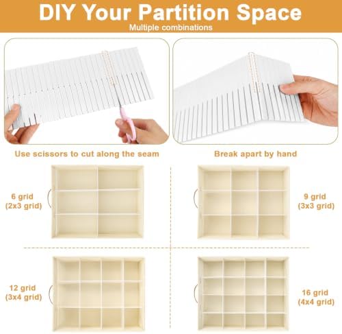 Minimalist Home DIY Underwear Drawer Organizer-Dustproof Sock Organizer with 6pcs Drawer Divider Adjustable Cream White 