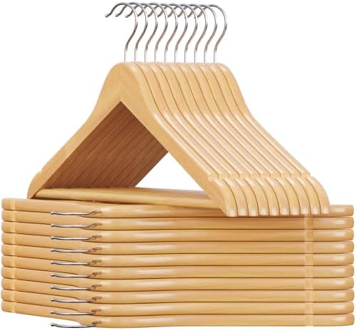 SONGMICS Wooden Hangers, 20-Pack Wood Hangers with Non-Slip Pants Bar