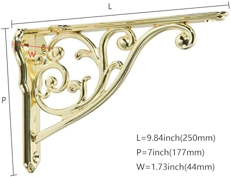 Ornate Decorative Shelf Brackets 10 inch Small Wall Mounted Shelving Bracket 4 Pack Polished Brass Vintage Shelf Bracket