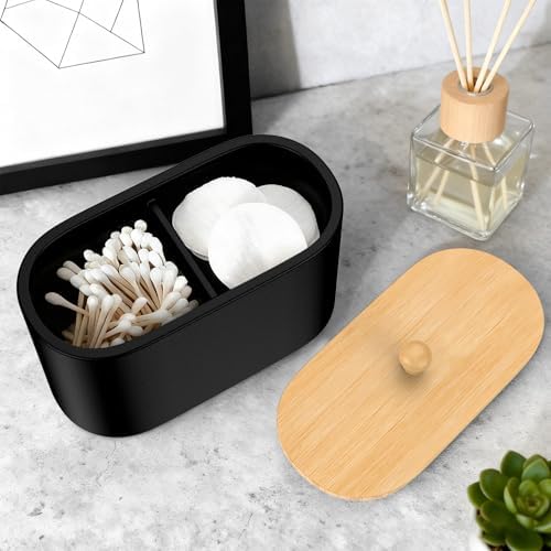 Cotton Swab Holder,Round Cotton Pads Balls Qtip Holder Dispenser with Lid, 2 Compartments Qtips Holder, Tampoms Period B