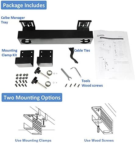AEONS Under Desk Cable Management Tray Wire Cord Organizer Removable C Clamp Mount No Drill Computer Cord Raceway and Mo
